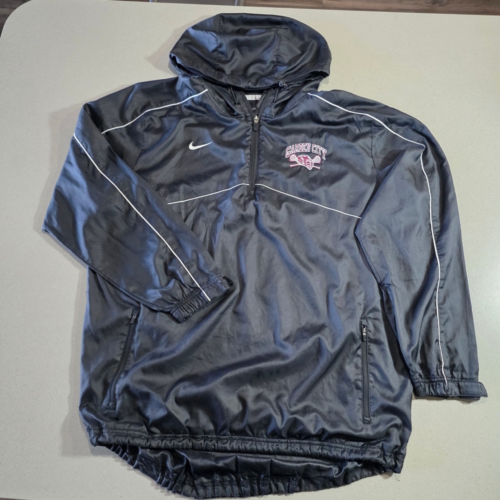 Nike Garden City Lacrosse Mens Black Half Zip Hooded Windbreaker Jacket Size L